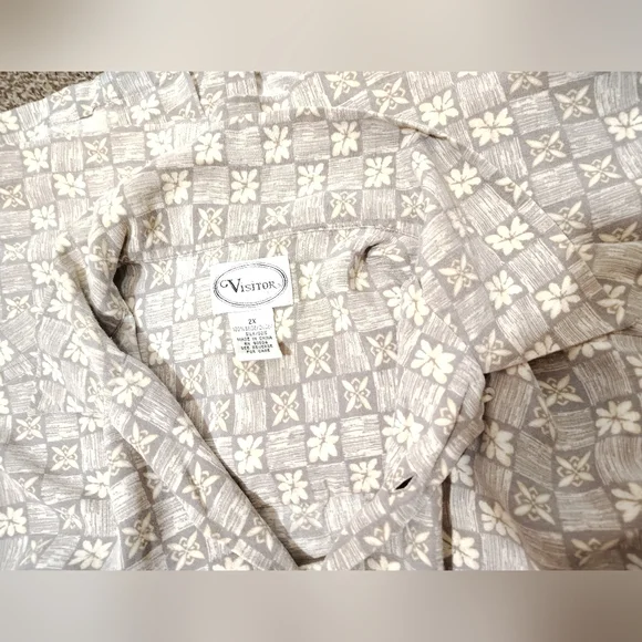 Visitor Silk Button-Down Shirt, Collar, Pocket, Beige-Ivory Design, Lghtwght, 2X - Picture 6 of 10